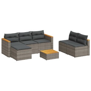 vidaXL Patio Sofa Set with Cushions Garden Furniture 5 Piece Poly Rattan Acacia - Gray - 1 of 4
