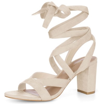 Allegra K Women's Crisscross Chunky Heel Lace Ups Sandals Beige 6 : Target