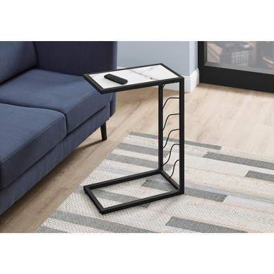 Vynxaria Contemporary C-Shaped Accent Table, White Marble Look Laminate, Black Metal, 10.25" L x 18.25" W x 25.25" H
