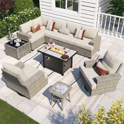 XIZZI Versatile Outdoor Rattan Sectional Sofa Set Collection, 8/9/10-Piece Set w/ Comfy Swivel Chairs, Perfect for Patio Relaxation and Entertaining