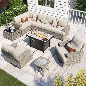 XIZZI Versatile Outdoor Rattan Sectional Sofa Set Collection, 8/9/10-Piece Set w/ Comfy Swivel Chairs, Perfect for Patio Relaxation and Entertaining - 1 of 4
