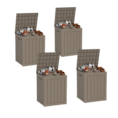 VisioGear Deck Boxes, 4-Piece 28 Gal Outdoor Storage Deck Box, Small Patio Storage Bin for Garden Tools, Brown, 18.11"*16.93"*23.03"
