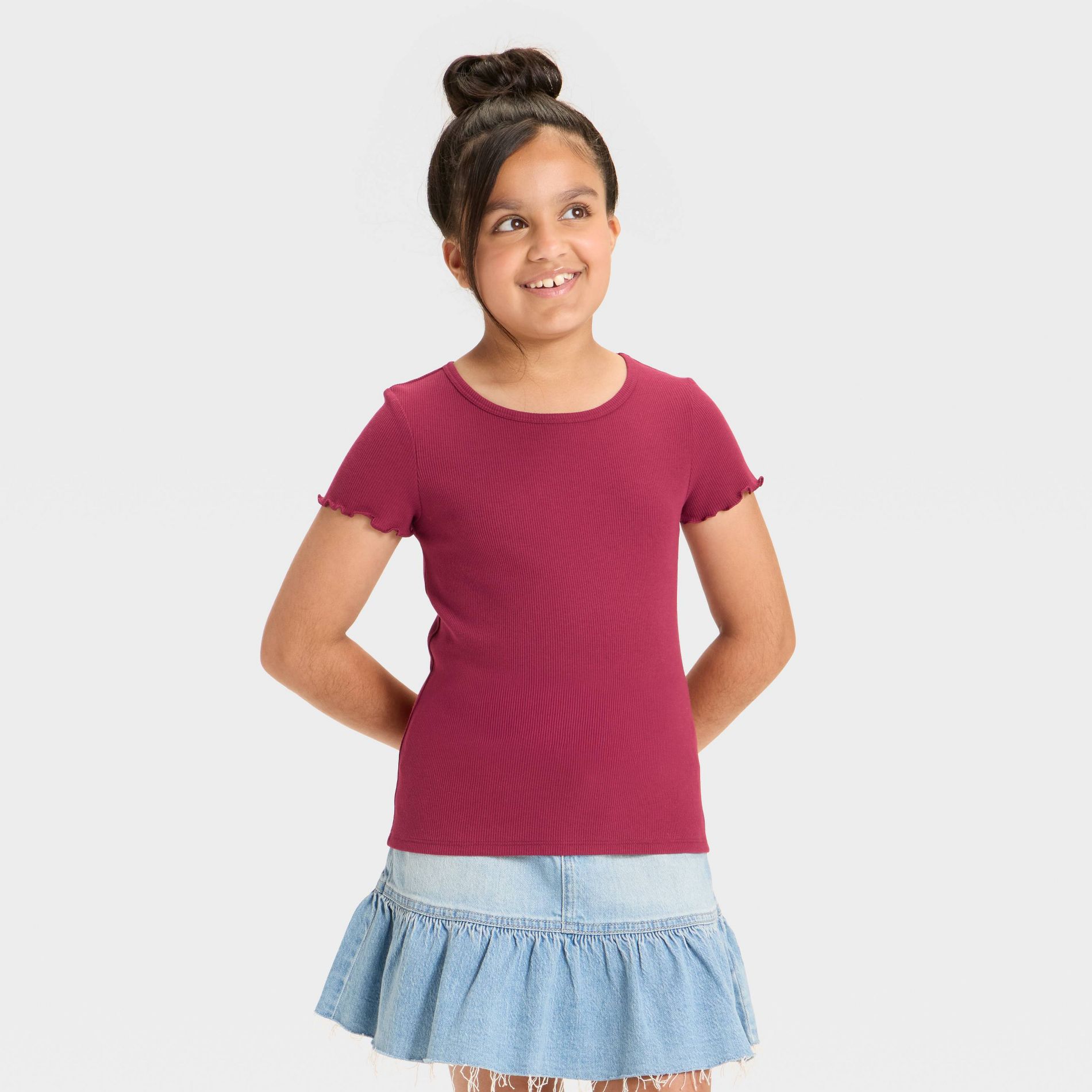 Girls' Short Sleeve Ribbed T-Shirt - Cat & Jack™ Garnet Red S