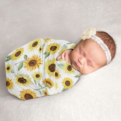 Image of Sweet Jojo Designs Girl Swaddle Baby Blanket Sunflower Yellow, Orange and Green