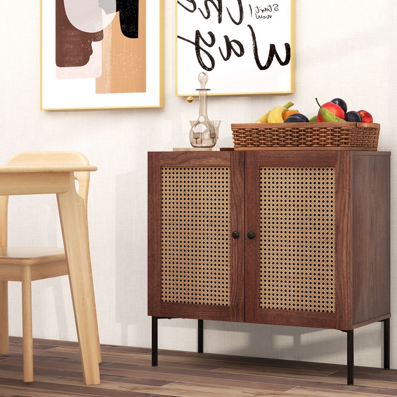 Costway Rattan Buffet Sideboard Cabinet Cupboard w/ Adjustable Shelf, 5 of 11