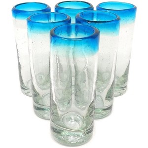 Dos Sueños Mexican Hand Blown  Tequila Shot Glasses - Aqua Rim - 2oz - Set of 6 - 1 of 4
