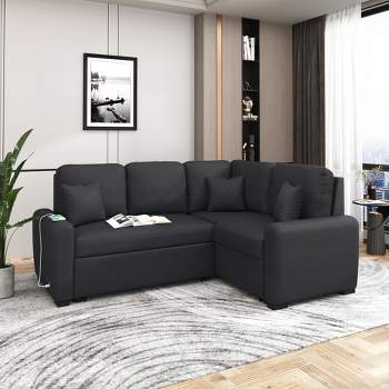87.4" L Shaped Sectional Sofa Bed with USB Charging Ports and Plugs, Pull-Out Sofa Bed with 3 Pillows - ModernLuxe