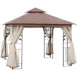 Outsunny 10' x 10' Outdoor Patio Gazebo Canopy with 2-Tier Polyester Roof, Mesh Netting Sidewalls, and Steel Frame