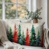 Red Green Christmas Tree Throw Pillow Covers 18x18 Set of 2 Winter Watercolor Pine Trees - 3 of 4