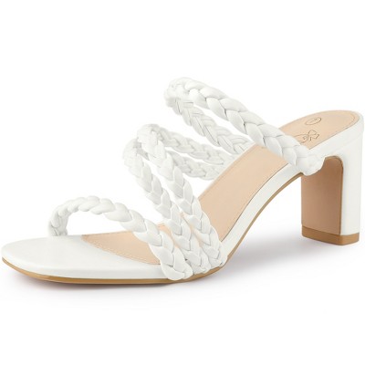 Perphy Women's Square Toe Braided Strap Slip-On Chunky Heels Sandals
