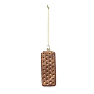 Storied Home Hand-Painted Glass Ice Cream Sandwich Ornament with Glitter, Brown and White - 1 of 2