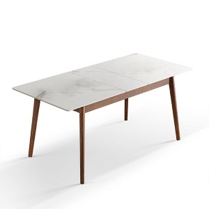Chic Crate-Solid Oak Extendable Dining Table with Walnut Finish - Adjustable 1.2-1.5m Round Corner Design, Diagonal Legs for 6-8 Seats - 1 of 4