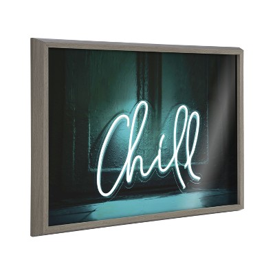 Kate and Laurel Blake Chill Neon Sign Framed Printed Glass by The Creative Bunch Studio, 18x24, Gray