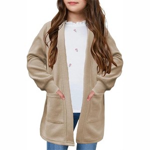 Clearlove Girls' Long Sleeve Open Front Knit Cardigan Cozy Loose Fit Sweater With Pockets Fall Winter Layering Piece - 1 of 4
