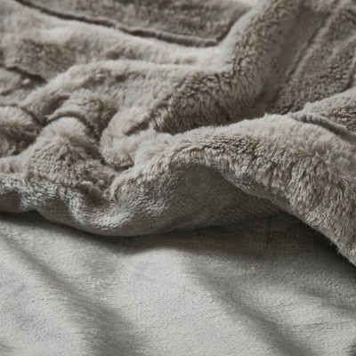 Gray Ultra Plush Faux Fur Reversible Throw Blanket
