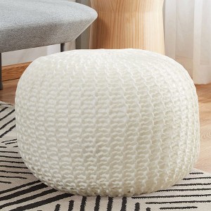 Cheer Collection 18" Round Cable Knit Pouf Ottoman - 1 of 4