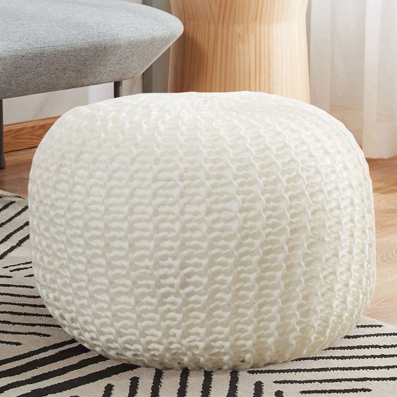 Cheer Collection 18" Round Cable Knit Pouf Ottoman, 1 of 8