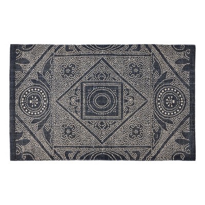 tagltd Printed Black Stonewash Rug Cotton Indoor Rug, Machine Washable,36L x 24W inches