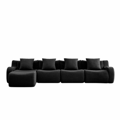 Aukfa Modular Teddy Fabric Sofa,Convertible Modular Sectional Sofa Set , 4-Seats with 1/2 Ottoman Soft Boneless Design for Living Room