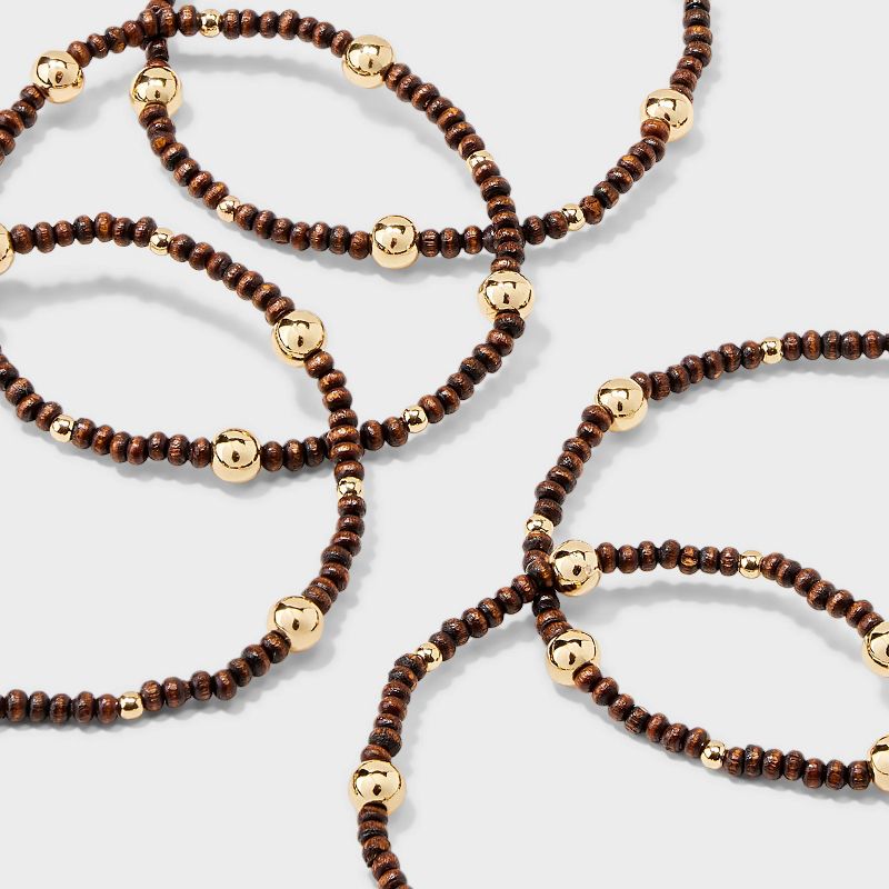 Stretch Beaded Bracelet Set 5pc - A New Day&#8482; Gold/Brown, 4 of 9