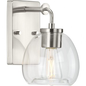 Progress Lighting Caisson 1-Light Bath Vanity Light, Brushed Nickel, Clear Glass Shade - 1 of 4