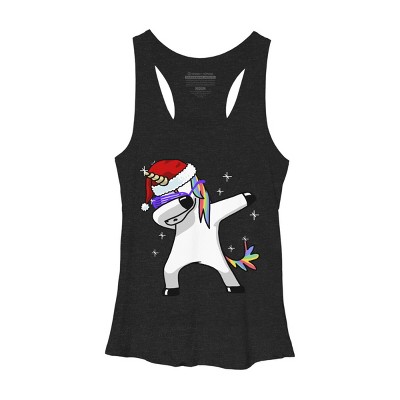 Women's Design By Humans Dabbing Unicorn Shirt Hip Hop Dab Santa Hat Christmas Shirt V By vomaria Racerback Tank Top