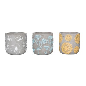 Transpac Cement Embossed Floral Container Set of 3 Spring Home Decorations for Spring and Summer Decor - 1 of 1