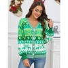 Women Christmas Sweater Cardigans with Reindeer Snowflakes Pattern Button Down Christmas Ugly Sweater Cardigan V Neck Casual Xmas Cardigan - Green,2XL - 4 of 4