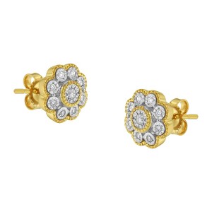 14K Yellow Gold Plated Silver 1/6 Cttw Diamond Floral Stud Earrings - 1 of 4