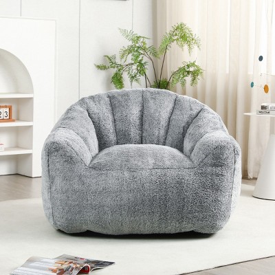 Faux Fur Bean Bag Chair with Armrests, Comfy High-Density Foam Lounge Seat for Adults and Teens, Removable Cover Design-Baofuwish