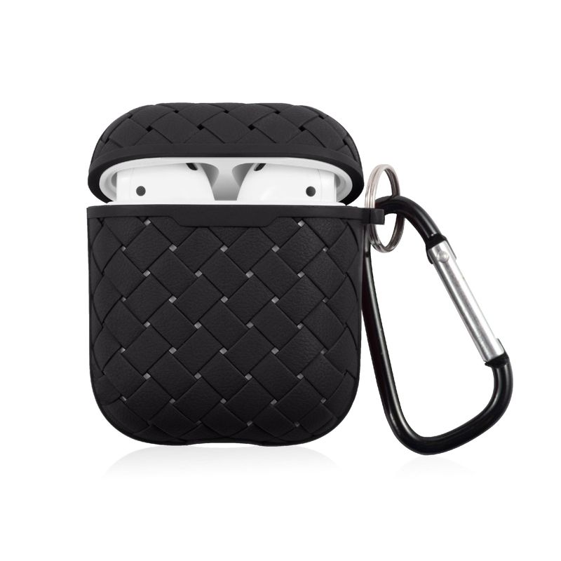 Insten Case Compatible with AirPods 1 & 2 - Weave Shape Protective Skin Cover with Keychain, Black, 1 of 10