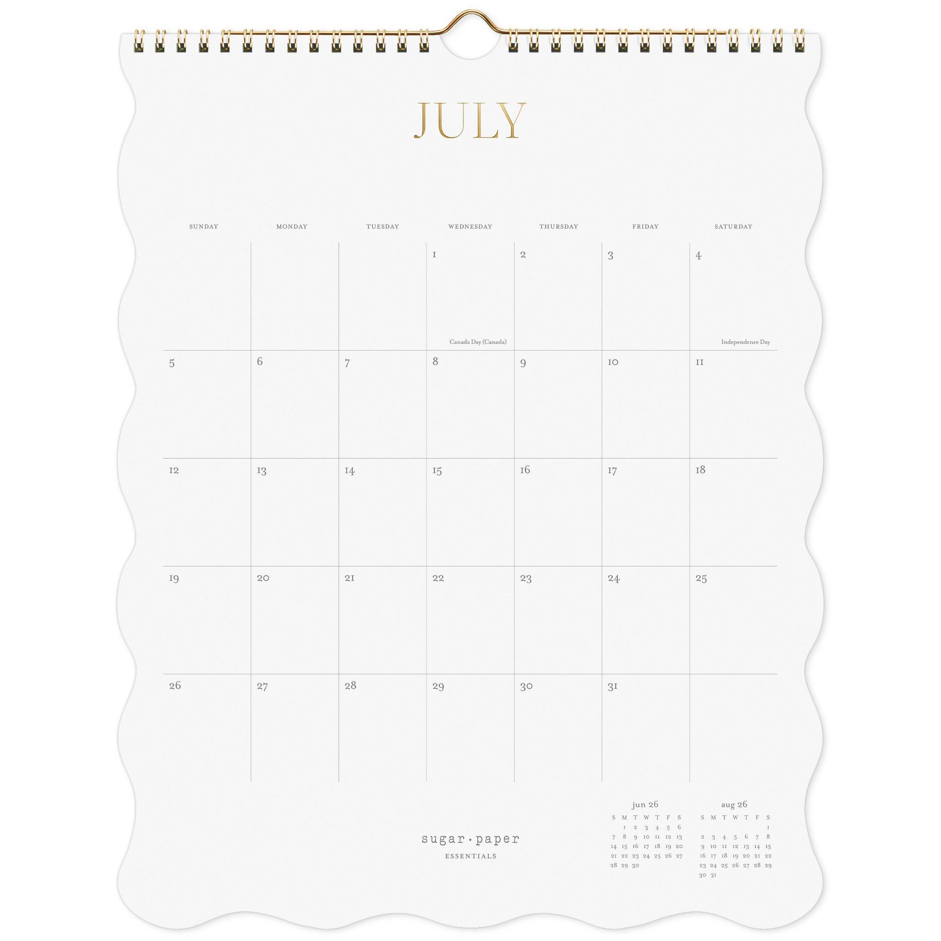 Sugar Paper Essentials 12"x15" 2026-2027 Wall Calendar Scallop White