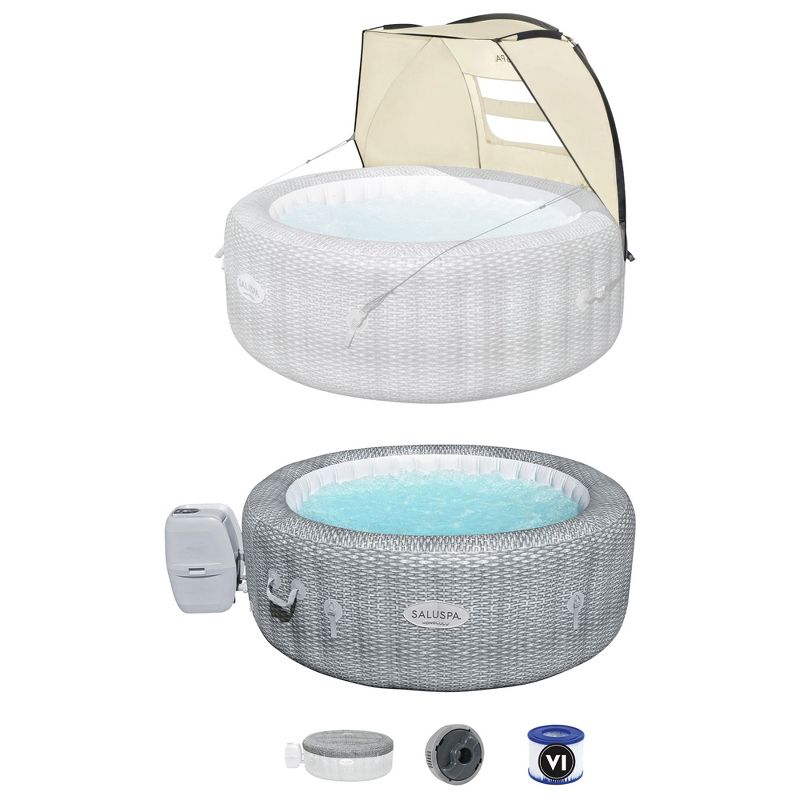 Bestway SaluSpa Sun Shade Canopy Bundled with Honolulu SaluSpa Inflatable Outdoor Hot Tub with 140 Soothing AirJets and Insulated Cover, 1 of 7