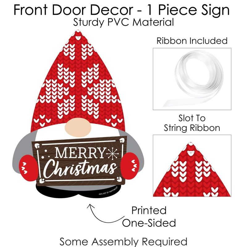 Big Dot of Happiness Christmas Gnomes - Hanging Porch Holiday Party Outdoor Decorations - Front Door Decor - 1 Piece Sign, 5 of 9