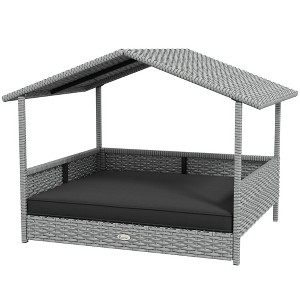 Skyzone Weatherproof Rattan Dog Cabana with Canopy, Elevated Steel Frame, Water-Resistant Cushion - 1 of 4