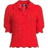 Lands' End Women's Lace Pointelle Puff Sleeve Cardigan Sweater - 3 of 4