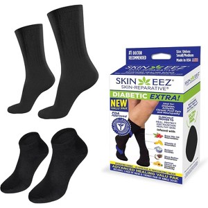 Skineez Hydrating Diabetic Socks, White or Black, Small - X Large Sizes, 1 Pair Crew and 1 Pair Ankle Socks - 1 of 4