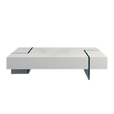 HomeRoots 53" White And Clear Wood And Glass Sled Coffee Table
