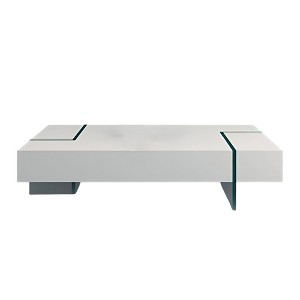 HomeRoots 53" White And Clear Wood And Glass Sled Coffee Table - 1 of 4