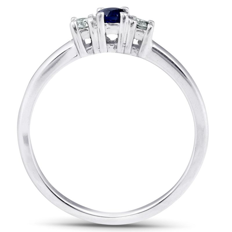 Pompeii3 1/4ct 3 Stone Blue Sapphire Diamond Ring 14k White Gold, 3 of 6