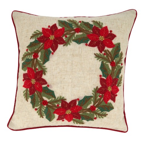 Saro Lifestyle Poinsettia Wreath Pillow Poly Filled 16