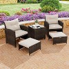 Tangkula 5 CS Rattan Furniture w/ & Tempered Glass & 2 Ottomans Coffee Table Patio - 3 of 4