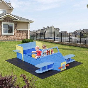 Outdoor Airplane Wooden Sandbox - Spacious Kids Sandpit (Ages 3-8) with Bottom Liner. Includes Interactive Propeller, Rudder & Wings - 1 of 4