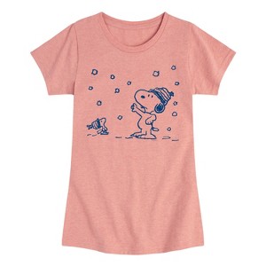 Girls' - Peanuts - Snow Snoopy And Woodstock Fitted Short Sleeve Graphic T-Shirt - 1 of 4