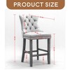 Counter Height Bar Stools Set of 2, Velvet Upholstered Dining Chairs with Nailhead Trim, Wooden Legs, Button Tufted Decor - Leovsnove - 3 of 4