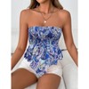 Womens Smocked Strapless Tank Tops Floral Tube Tops Backless Tunic Tops Sleeveless Shirts - 3 of 4