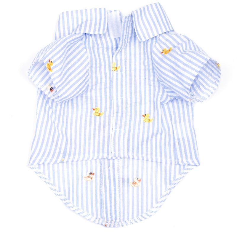 The Worthy Dog Embroidered Rubber Ducks Stripe Seersucker Button Up Look Pet Shirt, 2 of 4