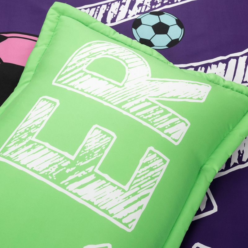 Kids' Girls Soccer Kick Reversible Oversized Comforter Bedding Set - Lush Décor, 6 of 9
