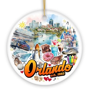 Tropically Wonderful Orlando Ceramic Ornament, Vintage Florida Souvenir with Universal Park and Space Station| OrnamentallyYou - 1 of 4