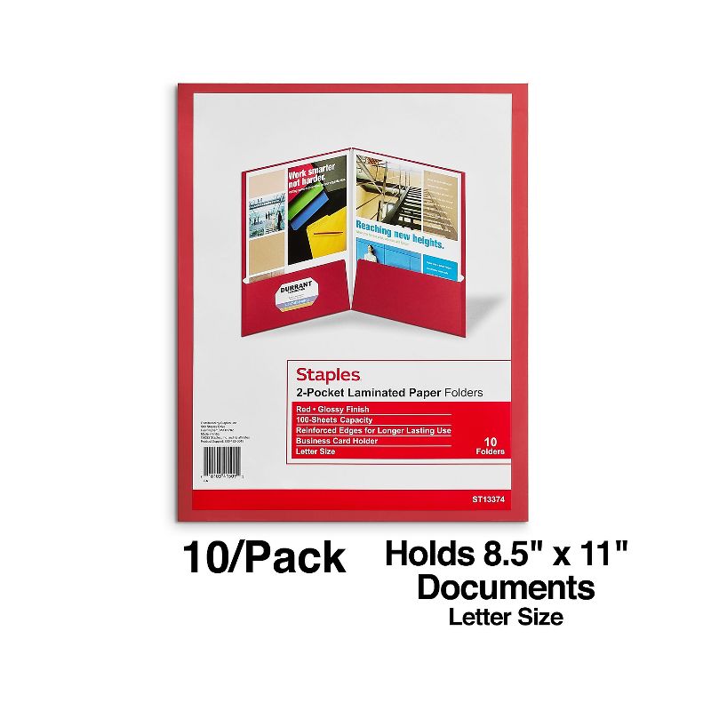 MyOfficeInnovations 2-Pocket Laminated Folders Red 10/Pack (13374-CC) 905481, 2 of 5